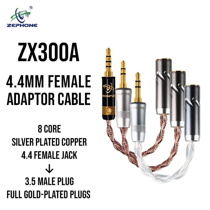 Zephone ZX300a - 8 Core Silver Plated Copper Adaptor Cable - Customise to 2.5 3.5 4.4 6.35mm Male/Female/Balance/Single Ended