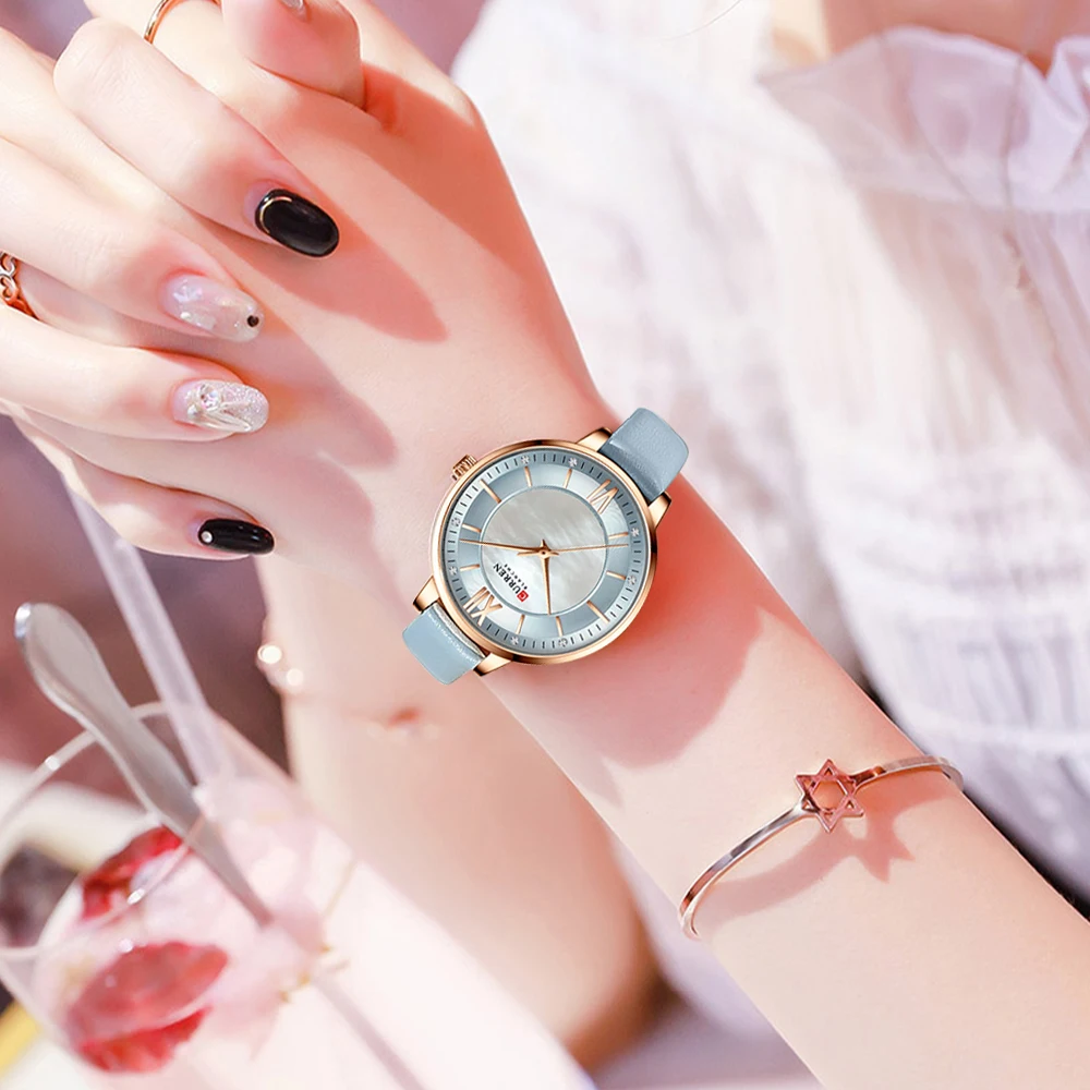 CURREN-reloj informal de lujo para mujer, pulsera de cuero y cuarzo, 2021