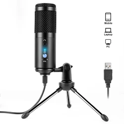 노트북 USB 콘덴서 마이크 게임 비디오, 라이브 방송 노래방 노래방, PC 마이크 스튜디오 녹음, 삼각대 포함