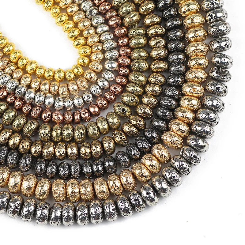 Preto branco ouro cor lava hematite natural pedra vulcânica plana redonda solta contas para jóias pulseiras que fazem diy 6/8/10mm