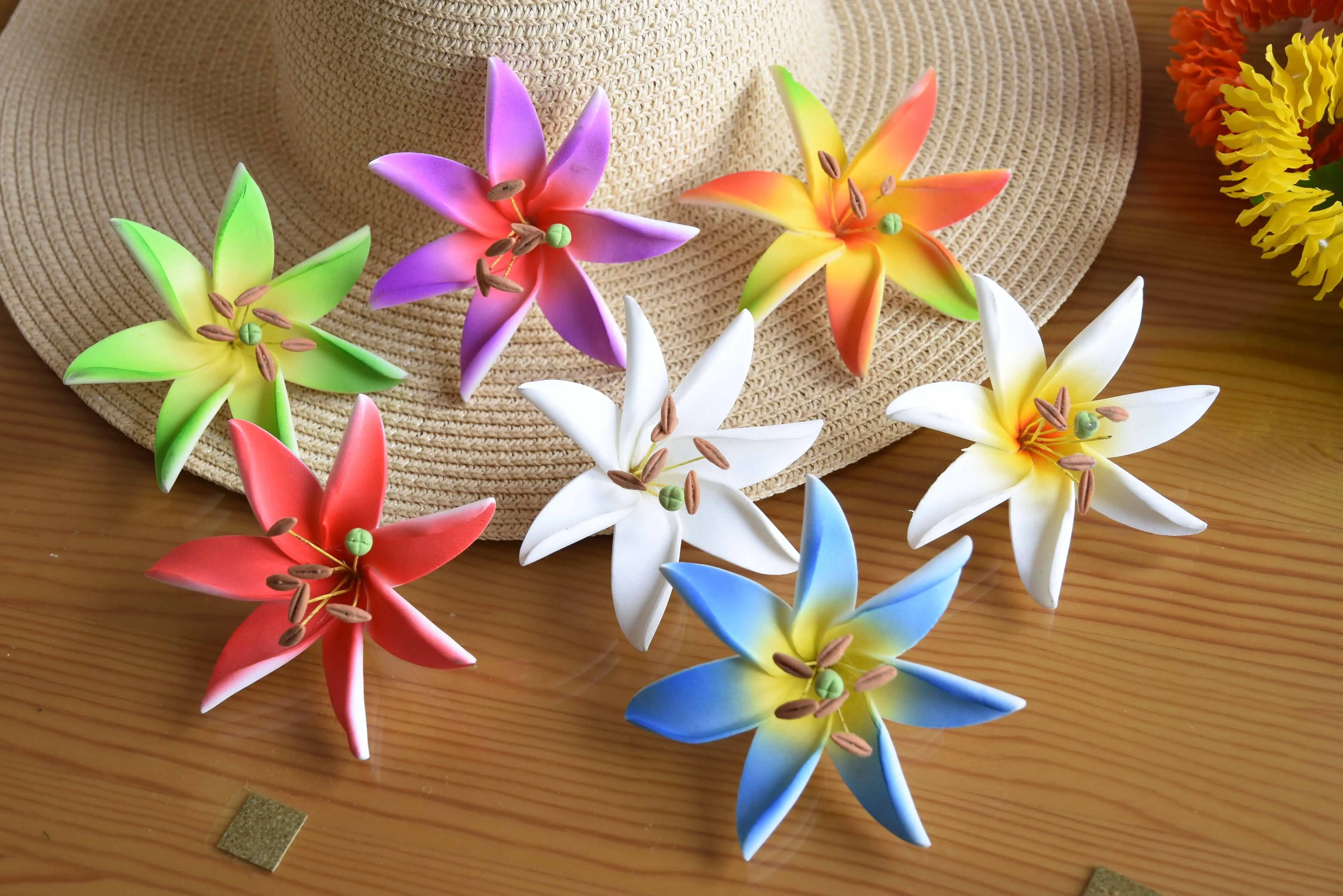 MIXED COLORS Free Shipping 80pcs/lot 8Colors KL120-2 Foam Tiare Hair Pick Stick Pin Hair Accessories Hawaii Tropical Flower