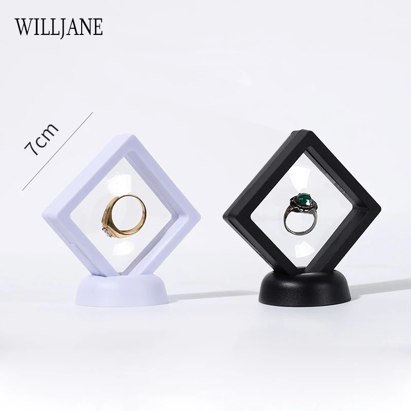 Edelstein Steine Ring Display Halter Transparent PE Film Schmuck Präsentation Box Armband Anhänger Rahmen Staubdicht Stehen 3D Suspension