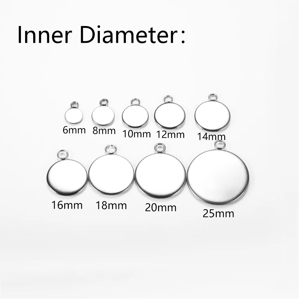 20pcs 6-25 mm Stainless Steel Round Pendant Blank Cabochon Base Setting Tray  Bezel For DIY Jewelry Making Supplies Wholesale