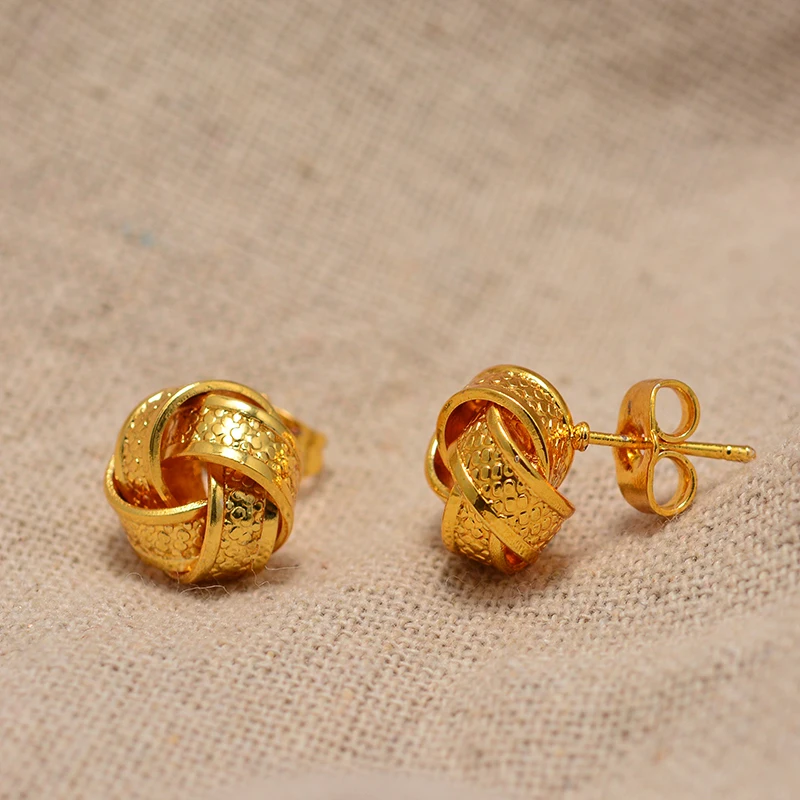 Dubai Arab Flower Button Type Ethiopian Gold Color Earrings for Women Girls African Ethnic Earring Mom Wedding Jewerlry Gifts