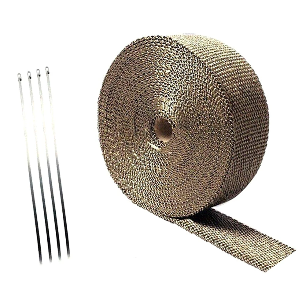 YULLING Exhaust Heat Wrap Thermal Tape Fiberglass Heat Wrap Manifold Insulation Roll Resistant with Stainless Ties 5M*2.5cm