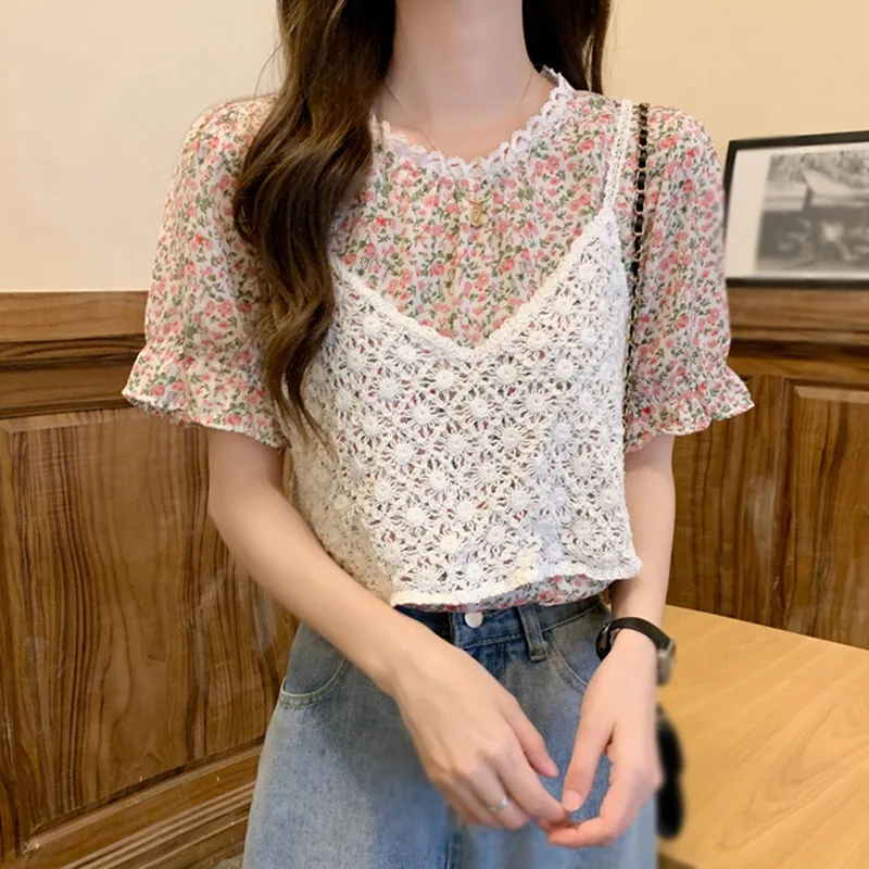 Summer Korea Style  Knitting Camisole Hollow Out T-Shirt Women Sleeveless Sweet Slim Sling Cross Camisole Tops