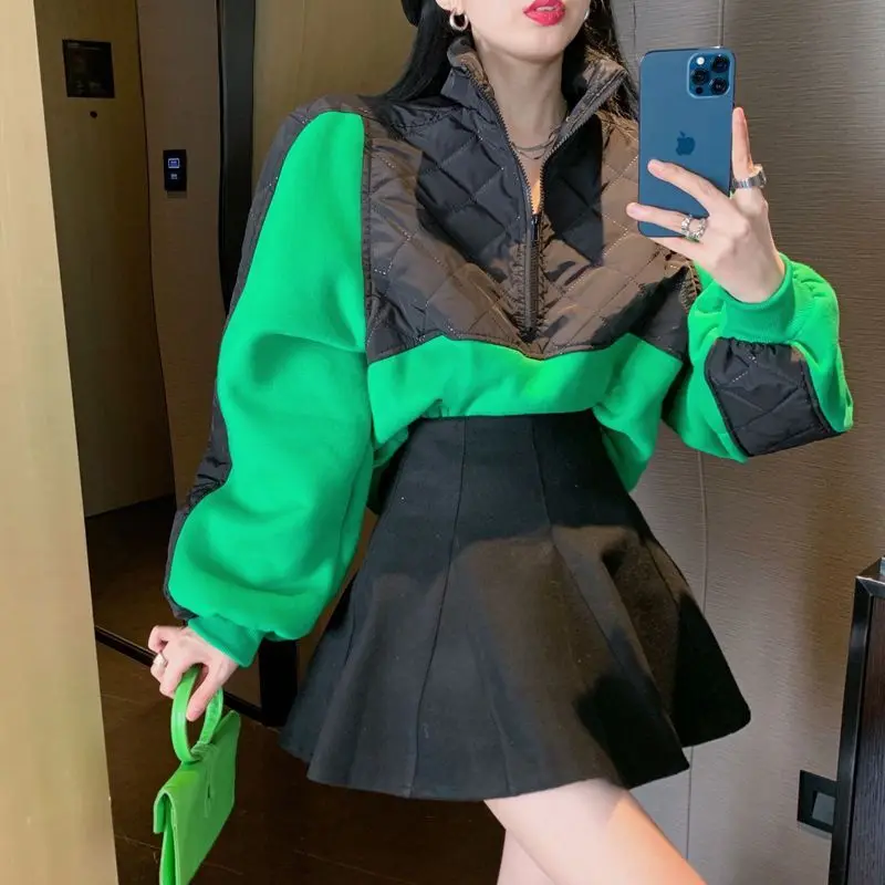 

Oversized Sweatshirt Women Fashion Vintage POLO Collar Casual Pullovers 2021 Winter Warm Cotton Spring Autumn