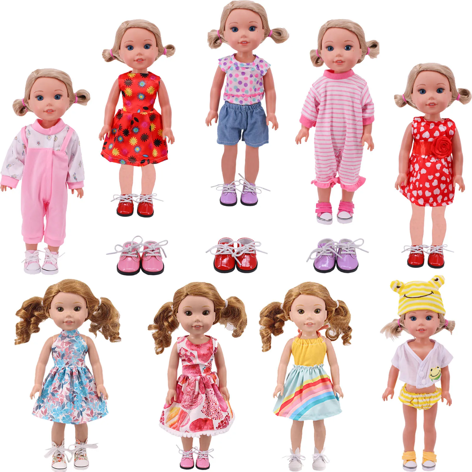 2 PCS/Set 14.5 Inch Doll Clothes+Shoes For 32-34Cm Paola Reina Doll Wellie Wishers Doll，EXO Doll,Nancy Girl's Toy Gifts