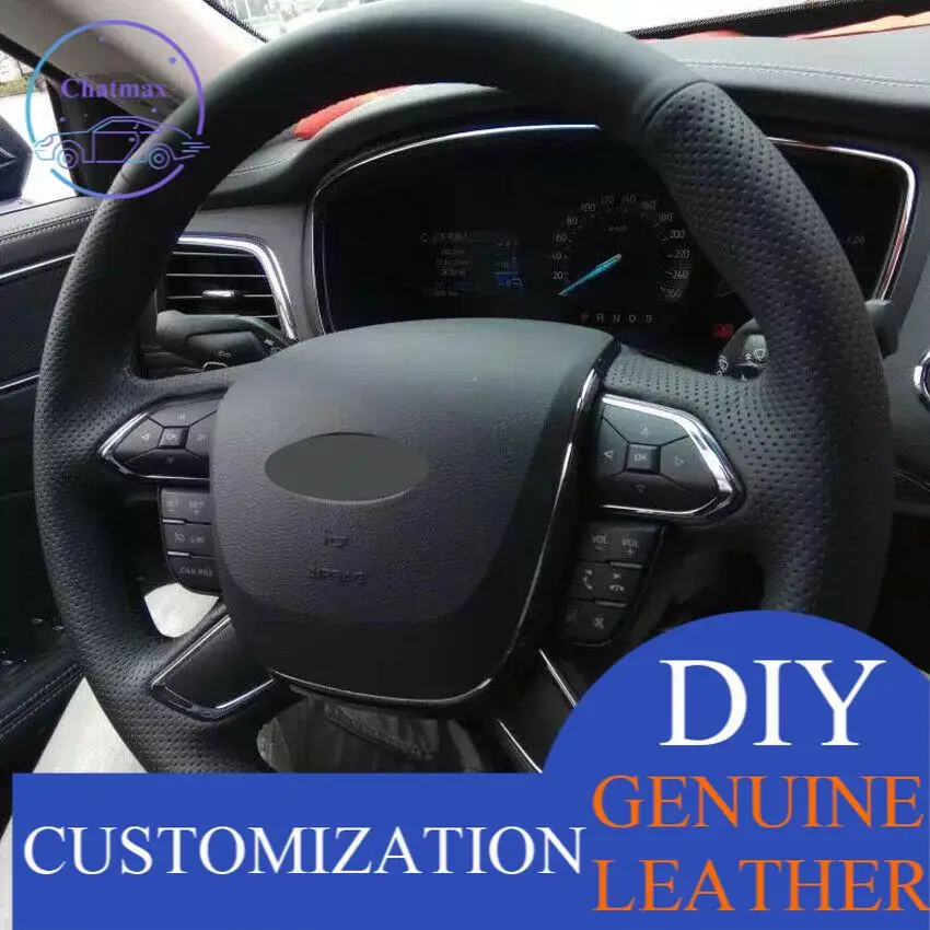 For Ford Taurus 2016 2017 Custom Made Anti Slip Black Leather Hand-stitched Car Steering Wheel Cover anti-slip design all season