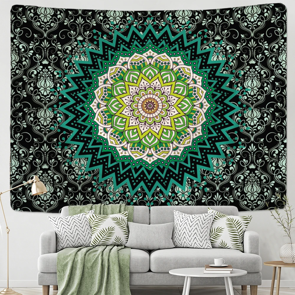 Neasow Bohemian Tapestry Wall Hanging Black and White Floral Tapestry with Dotted Daisy Medallion Print Bedroom Boho Hippie Home