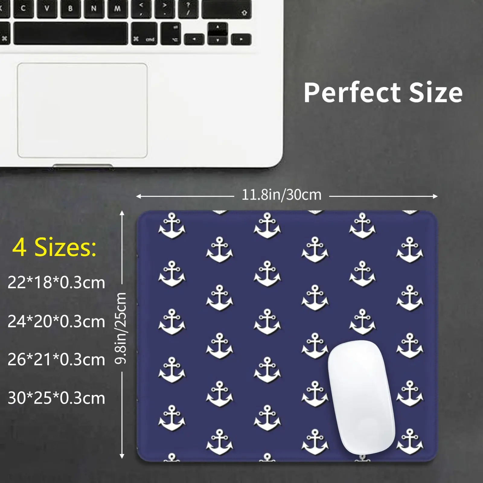 Sea Life-Anchor Pattern Blue Background Mouse Pad DIY Print Anchor Sea Marine Life Sailor Summer