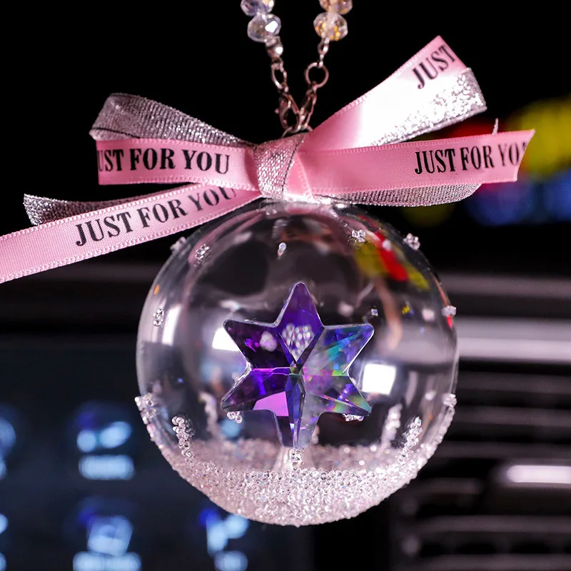 Crystal Star Bal Auto Beeldje Glas Auto Mode Hanger Interieur Rhinestone Bling Achteruitkijkspiegel Ornament Thuis Bruiloft Decor