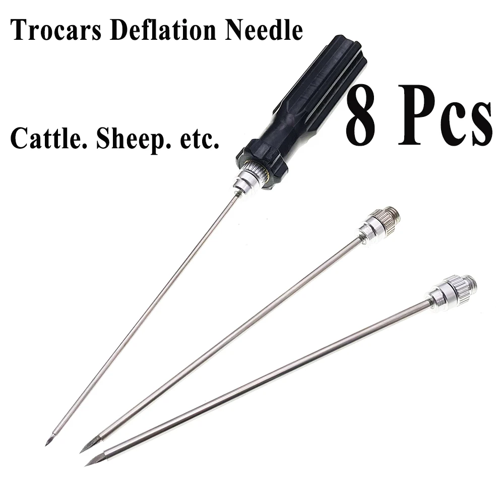 8PCS Trocar Stainless Steel Deflation Needle Bovide Cattle Cow Sheep Deer Goat Rumen Puncture Ruminant  Animal Veterinary