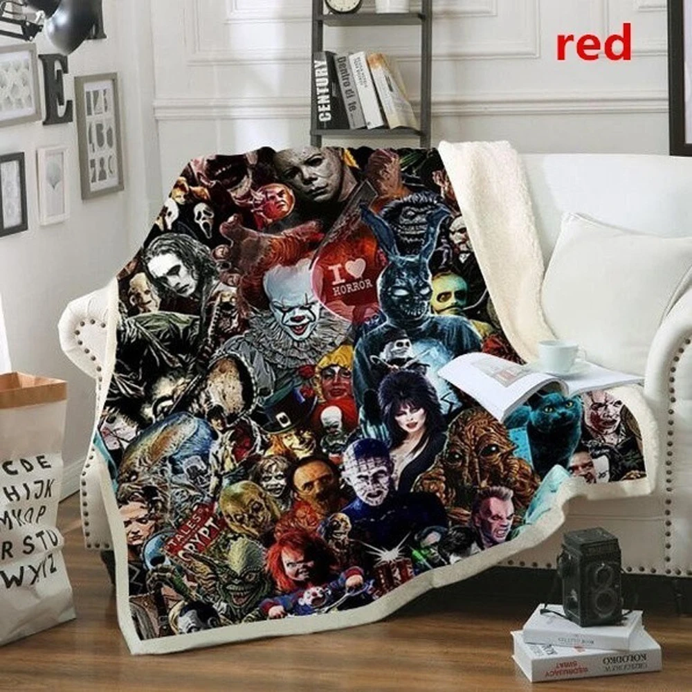 Plstar Cosmos Halloween Fleece Blanket horror movie Scream Team Zombie brid Blanket 3D print Sherpa Blanket on Bed Home style-7