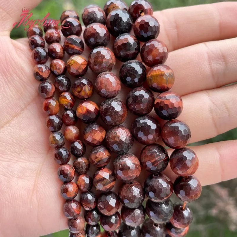 Natural Tiger's Eye red Faceted Round Stone Beads Loose Spacer 6/8/10mm For Jewelry Making DIY Necklace Bracelets Strand 15