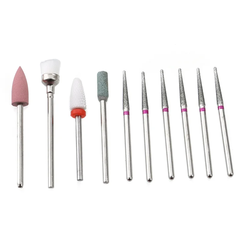 7/10pcs Diamond Milling Cutter For Manicure Nail Drill Bits Set Accessory Pedicure Eletric Gringding Head Gel Remover Tools