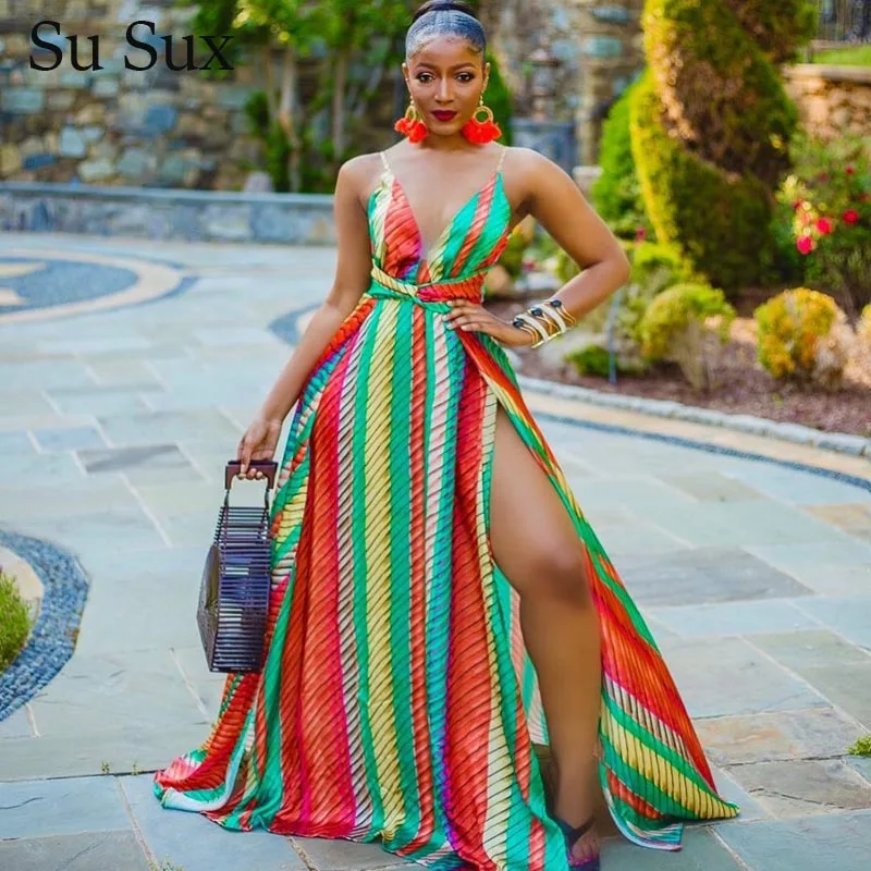 Sexy Beach Dress Women Sundress African Clothes Sleeveless High Waist Print Long Dress Robe Holiday Vestidos Partyclub Summer