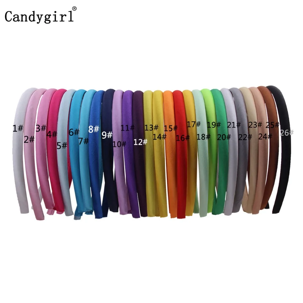 10pcs Satin Covered Headbands 1cm Girls Women DIY Satin Fabric Covered Ribbon Headbands Hairband Colorful Hair Accessories Tiara