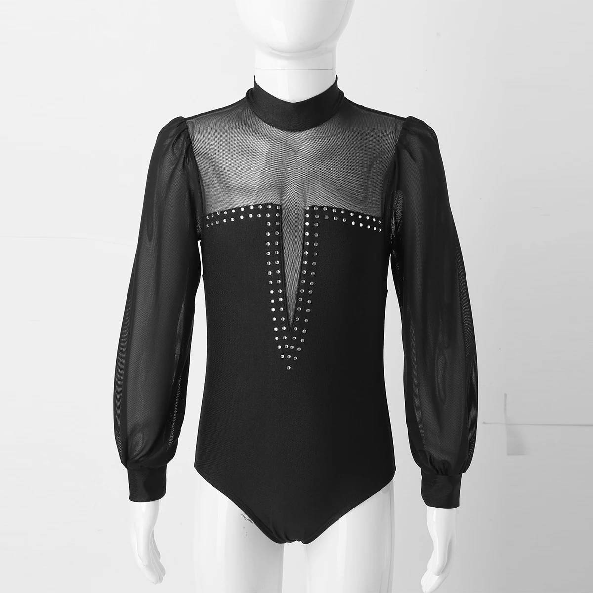 Combinaison de danse en maille à manches longues pour filles, tenue de danse en cristal brillant, de Ballet, de gymnastique, de Leotard, de patinage sur glace, de danse Rumba latine