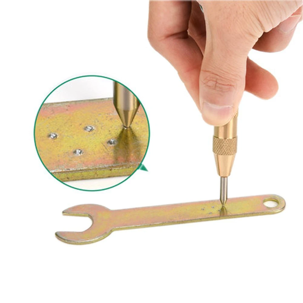 Automatic Centre Punch Heavy Duty Brass Bodied Spring Loaded Center Punch Tension HSS Tip Dent Marker For Metal Wood Plastic D30
