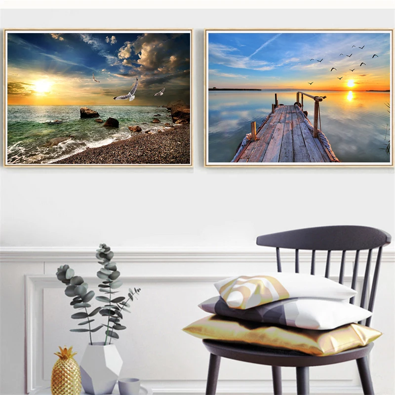 Natural Landscape Poster Sky Sea Sunrise Painting Printed On Canvas Home Decor Wall Art Pictures For Living Room No Frame