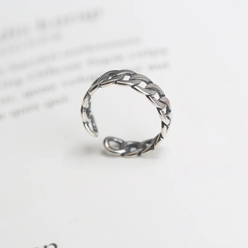 BOTOHO 100% 925 Sterling Silver Ring Punk Ring Cycle Chain Finger Rings for Men Fine Jewelry Resizable Couple Ring Men Jewelry
