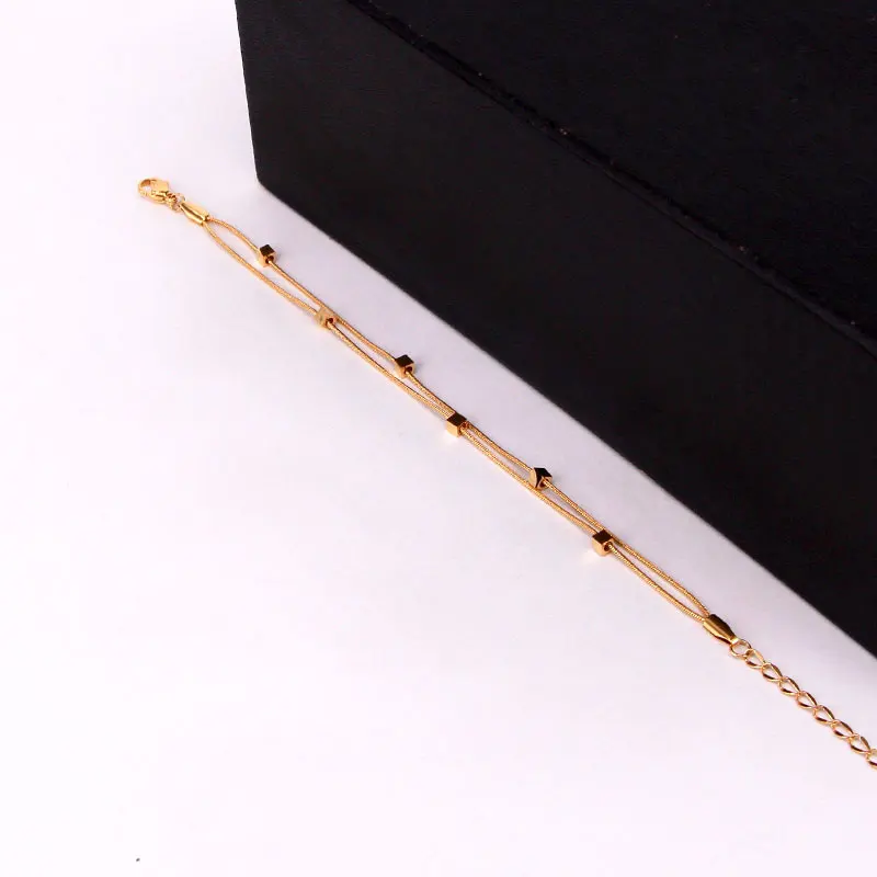 New Design Double Snake Bone Chain 6 Cube Anklets Stainless Steel Gold Color Anklet For Women And Girls Gift Jewelry Wholesale