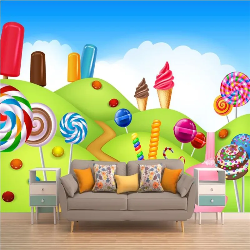 Milofi  Large 3D wallpaper mural custom cartoon fantasy hand painted candy dessert children room background wallpaper mural