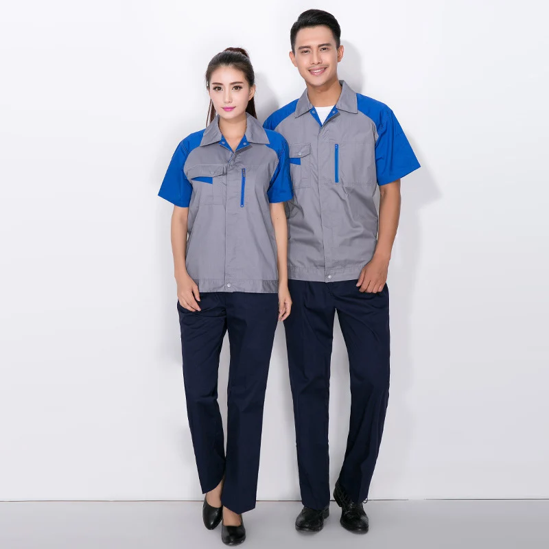 2021 Men Women Summer Work Clothing Set Durable Factory Workshop Uniforms Short-sleeve Contrast Color Safety Worker Coveralls4xl