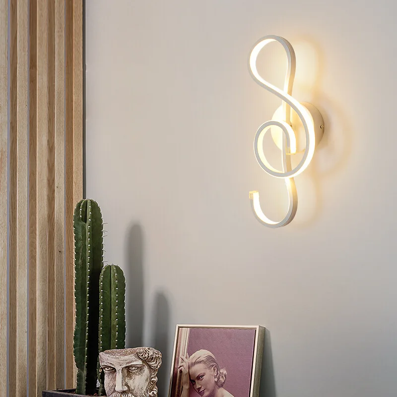 LED Wall Lamp Bedroom Wall Light Music Clef Shape Home Indoor Living Room Decor Lighting Black/White Notes Wall Sconce Fixtures