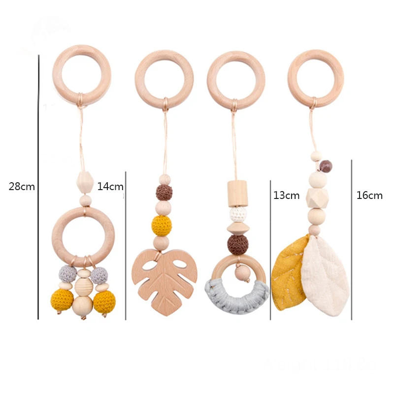 Kids Rattle Toys for 0-12 Months  Baby Gym Play Nursery Sensory Ring-pull Teether Toy Stroller Hanging Pendant Wooden Toddler