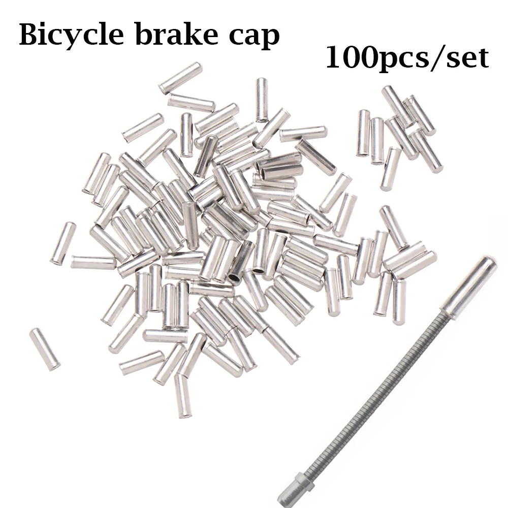 100 Silver Aluminum Alloy Bicycle Brake Wire Cap Bike Derailleur Shifter Cable End Caps Tips Cycling Crimps Inner Wire Ferrules