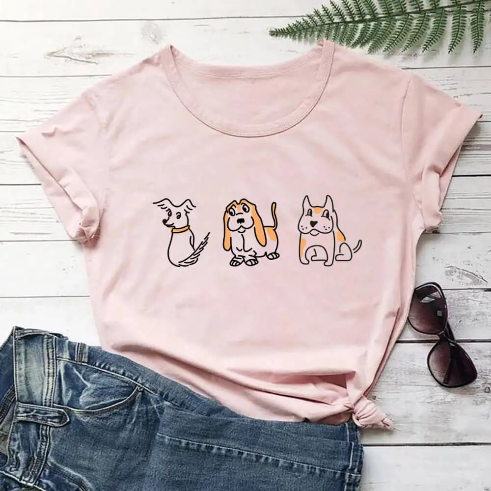 Cartoon Honden Grafische Print 100% Katoen Vrouwen Tshirt Unisex Hond Minnaar Grappige Zomer Toevallige O-hals Korte Mouw Tops Pet Lover gift