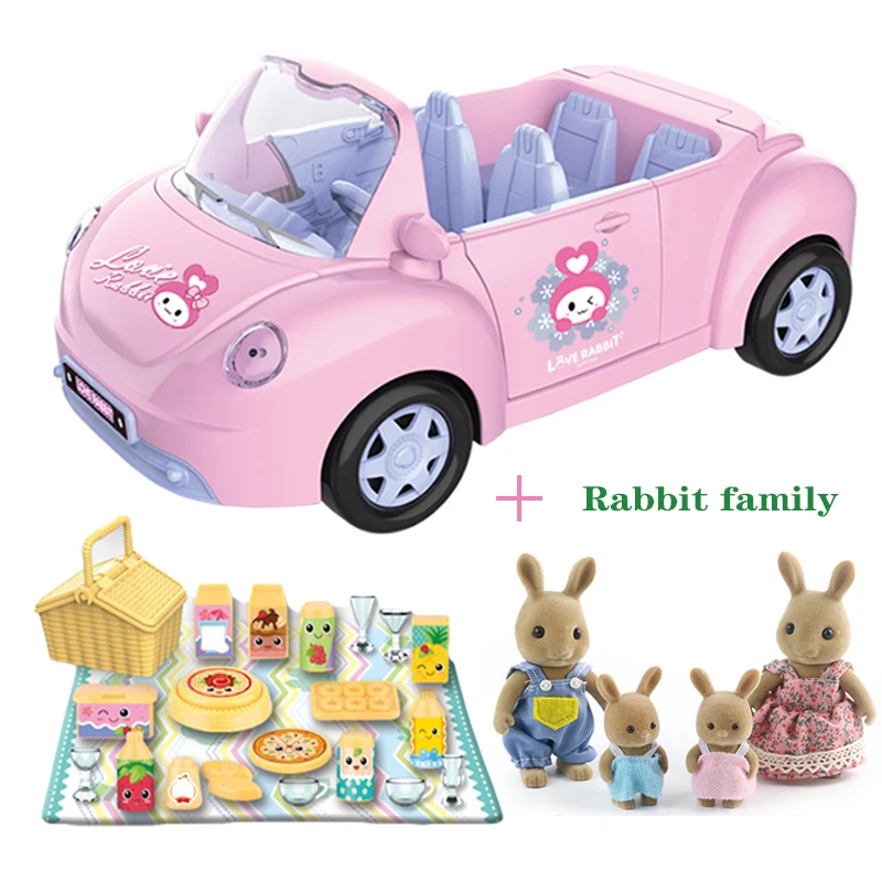 Simulação de piquenique carro jogar casa brinquedo deslizante carro conversível coelho família cesta piquenique brinquedo meninas presentes dos miúdos presentes aniversário