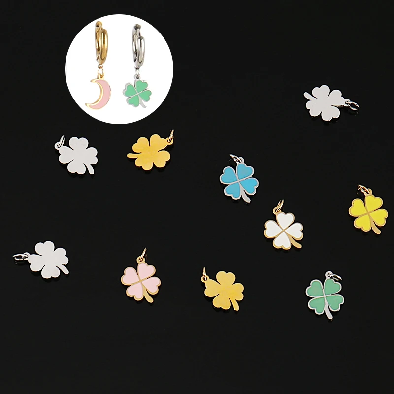 5pcs/lot High Polish Stainless Steel Color Oil Drop Charms Clover Pendant DIY Bracelet Charms For Jewelry Making Accessories