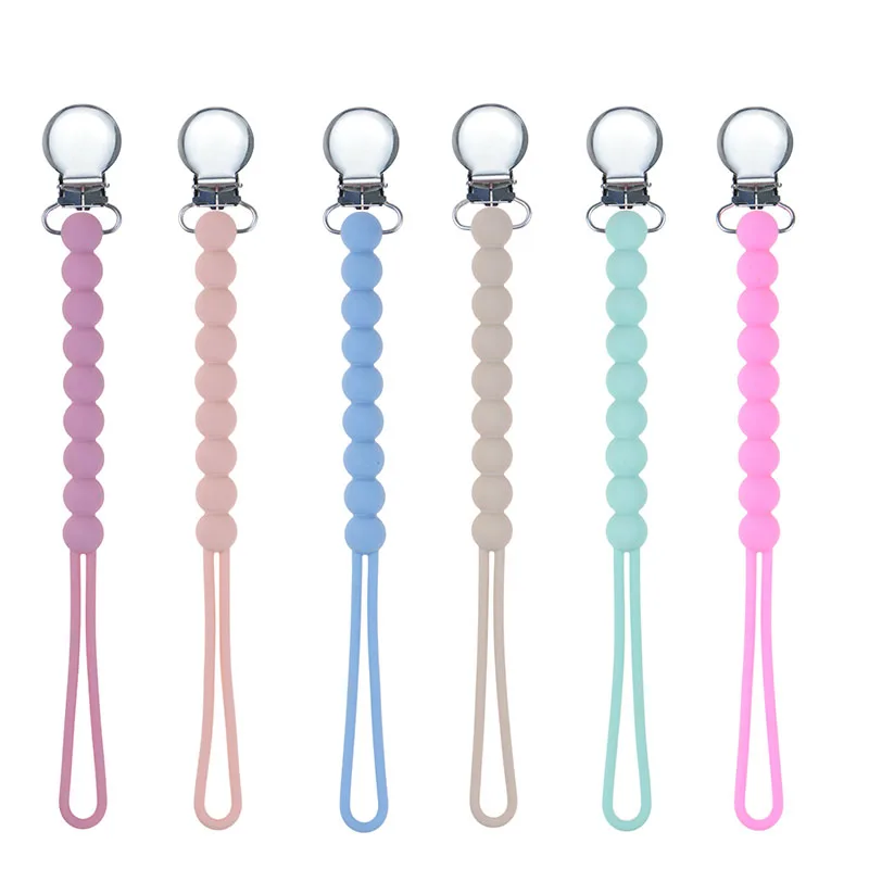 Baby Silicone Beads Pacifier Clips Chain BPA Free Soother Chains Chewable Clip Holder Baby DIY Teething Gifts Food Grade