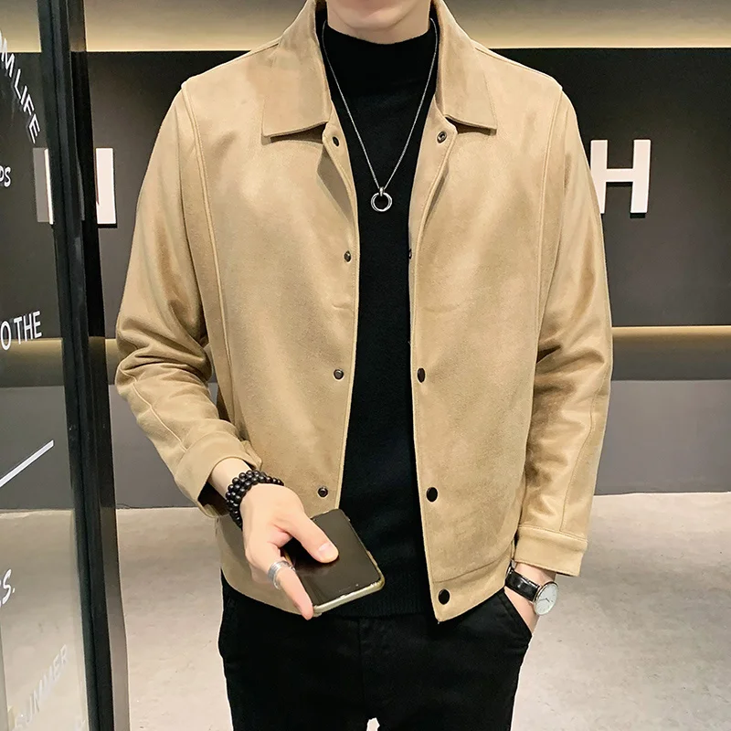 Autumn 2022 Winter New Suede Leather Casual Jacket Men Coat Fashion Slim Fit Bomber Jacket Male Long Sleeve Men's Coats B475