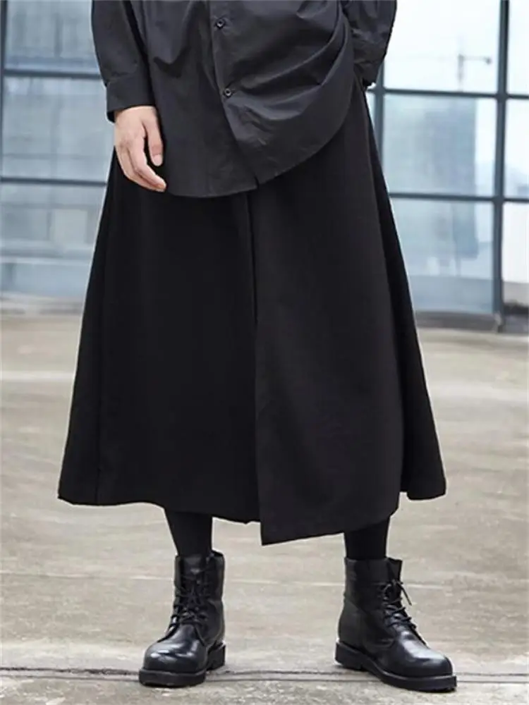 

Man Wide Leg Trouser Skirt Spring And Autumn New Brunet Casual Singer Personality Layer Splicing Large Size Trouser Skirt