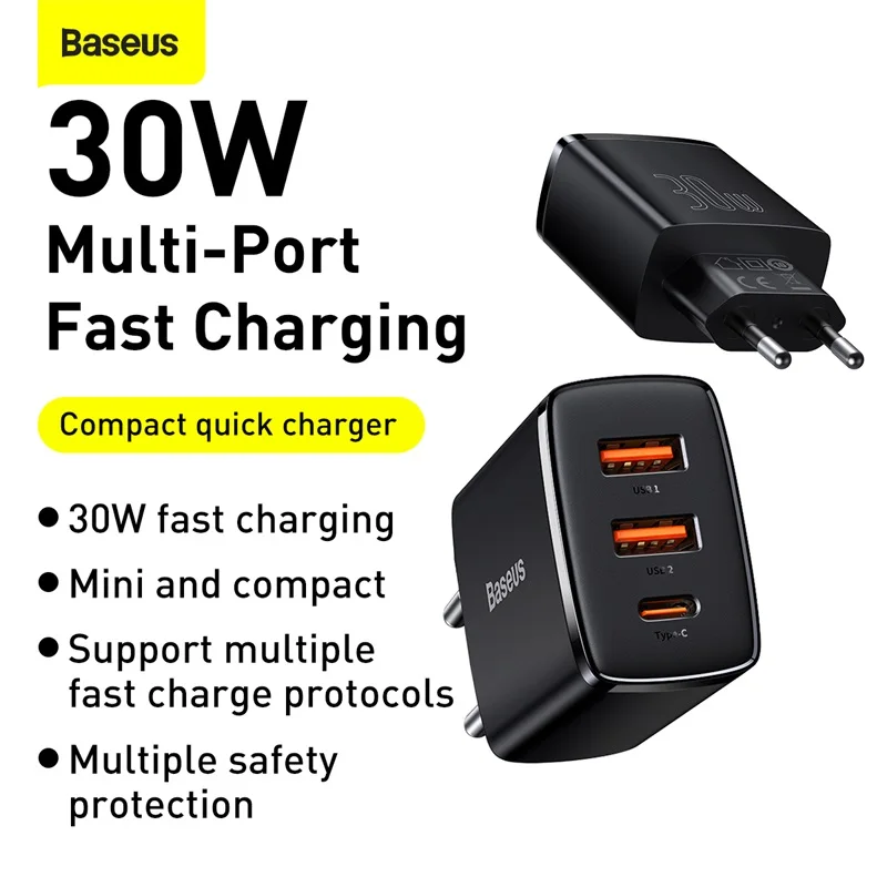 Baseus PD 30W USB Type C Charger For iPhone 13 12 Pro Max Quick Charge QC 3.0 Multi USB Charger For Xiaomi Samsung Phone Charger