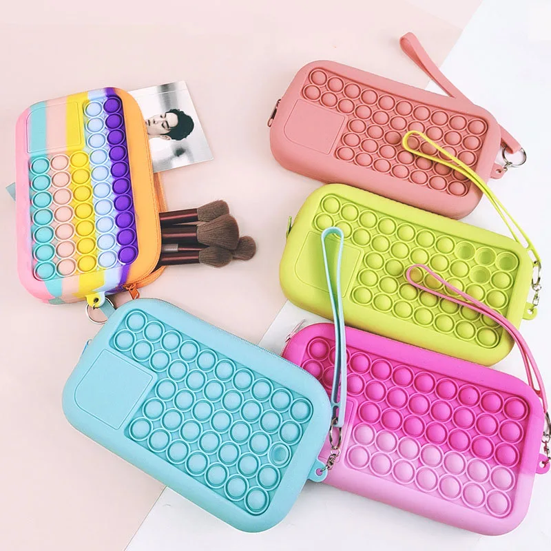 Kawaii Pop Its Pencil Cases Various Antistress Stationery Storage Bag Silicone Bubble Pencil Bag Soft Press Pops Figet Toys Bag