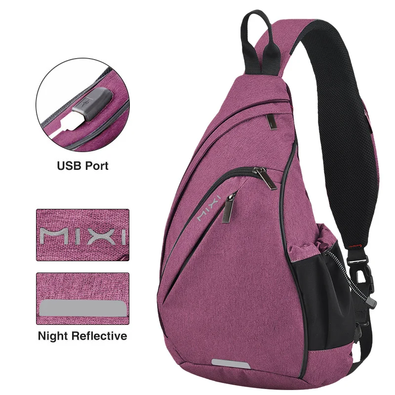 Mixi Women One Shoulder Bag Sling Backpack 17 19 Inch with USB Charging Port Waterproof Purple