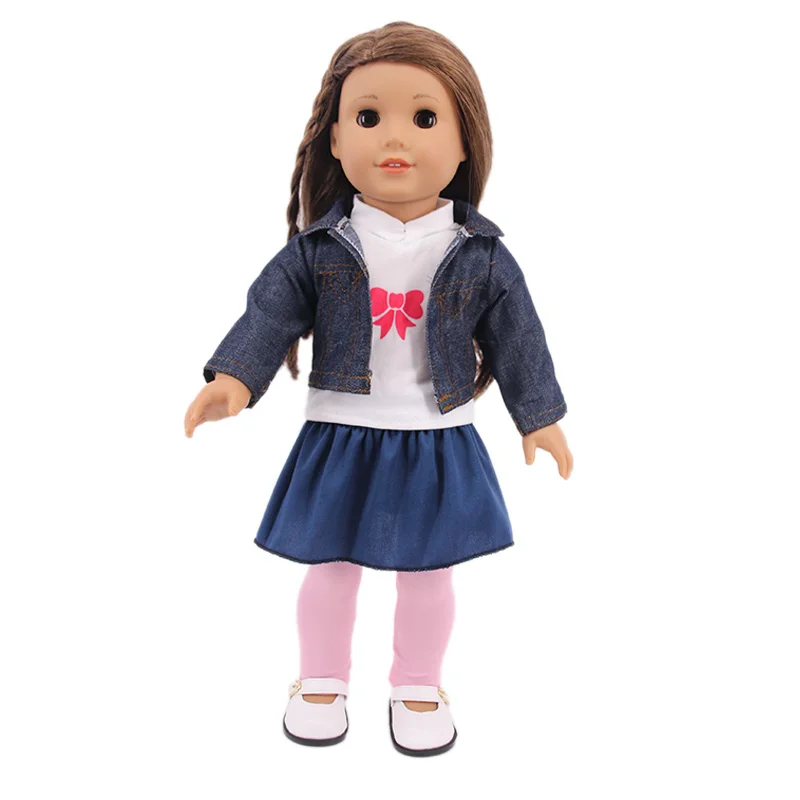 Doll Clothes 3pcs/Set T-shirt+Coll Jacket+Skirt Suit Uniform For 18 Inch American&43CM Reborn Baby New Born Doll ,Girl's Toy DIY