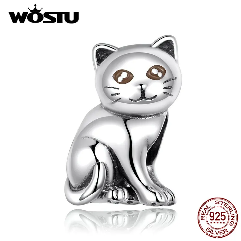 WOSTU Authentic 925 Sterling Silver Lovely Little Cute Kitty Beads Chams Fit Chram Original Bracelet For Women CQC1305