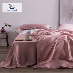 Liv-Esthete Summer Top Grade Nature 100% Silk Pink Bedding Set Women Bed Sheet Quilt Cover Set Pillowcase Queen King Bed Set