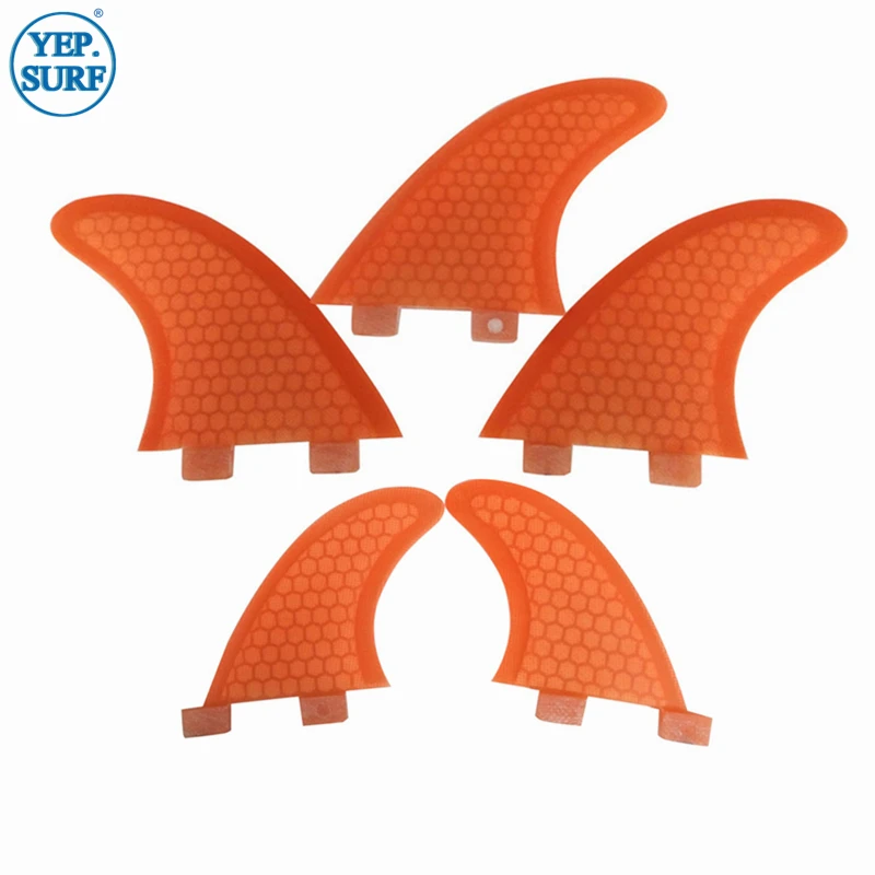 UPSURF FCS Fin M+GL Size Orange/Blue Tri-quad fin 5pcs per set Fibreglass Fins Double Tabs Surfboard Fin in surfing