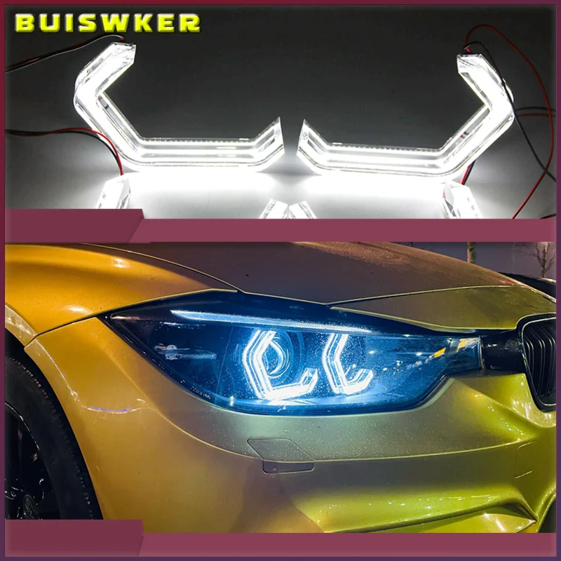 

LED Angel Eyes M4 Style Iconic For BMW 2 3 4 Series F30 F31 F32 F34 E90 E60 F10 F80 F82 F83 Xenon/Halogen Lens Headlight DTM DRL