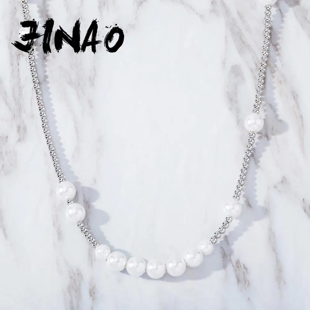 JINAO 8mm Round Large Pearl Necklace Luxury Chain Hip Hop Jewelry Choker For Women Gift