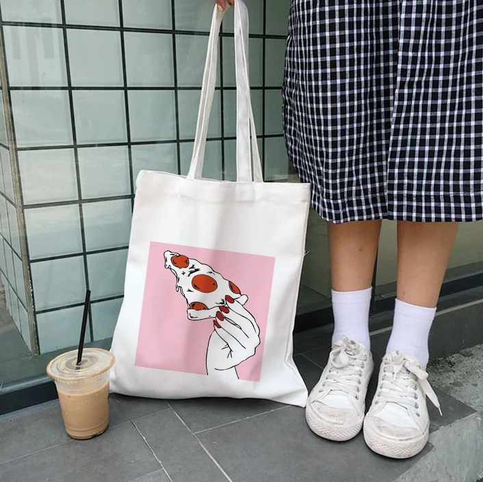 Graphic Shopping Bags 90s Fashion Ulzzang Harajuku Kawaii Handbags Tote Funny Black Cat Print Women Canvas Shoulder Bag