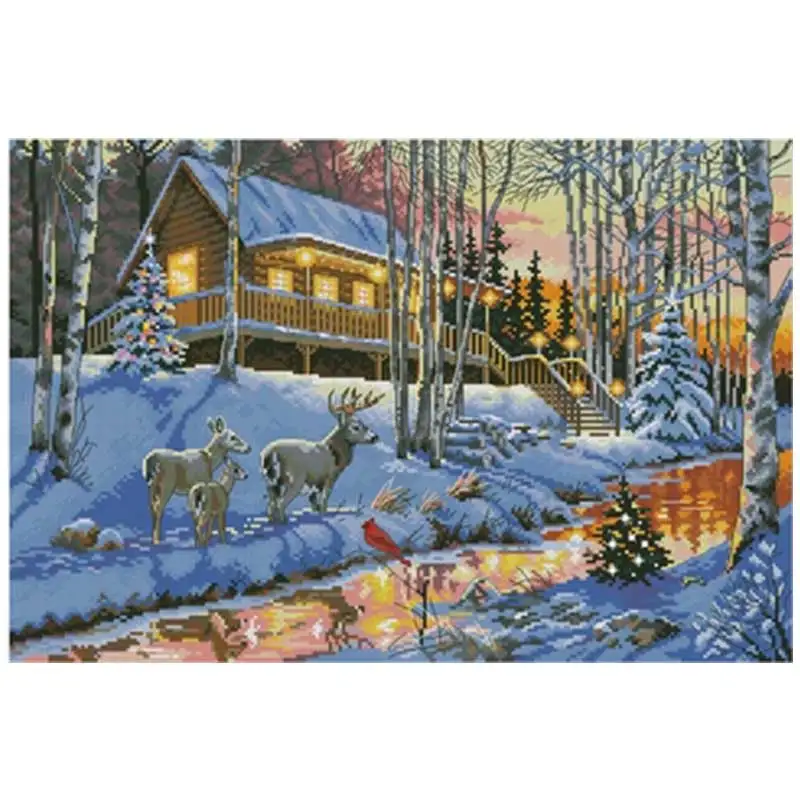 Winter forest cabin patterns Counted Cross Stitch 11CT 14CT 18CT DIY Chinese Cross Stitch Kits Embroidery Needlework Sets