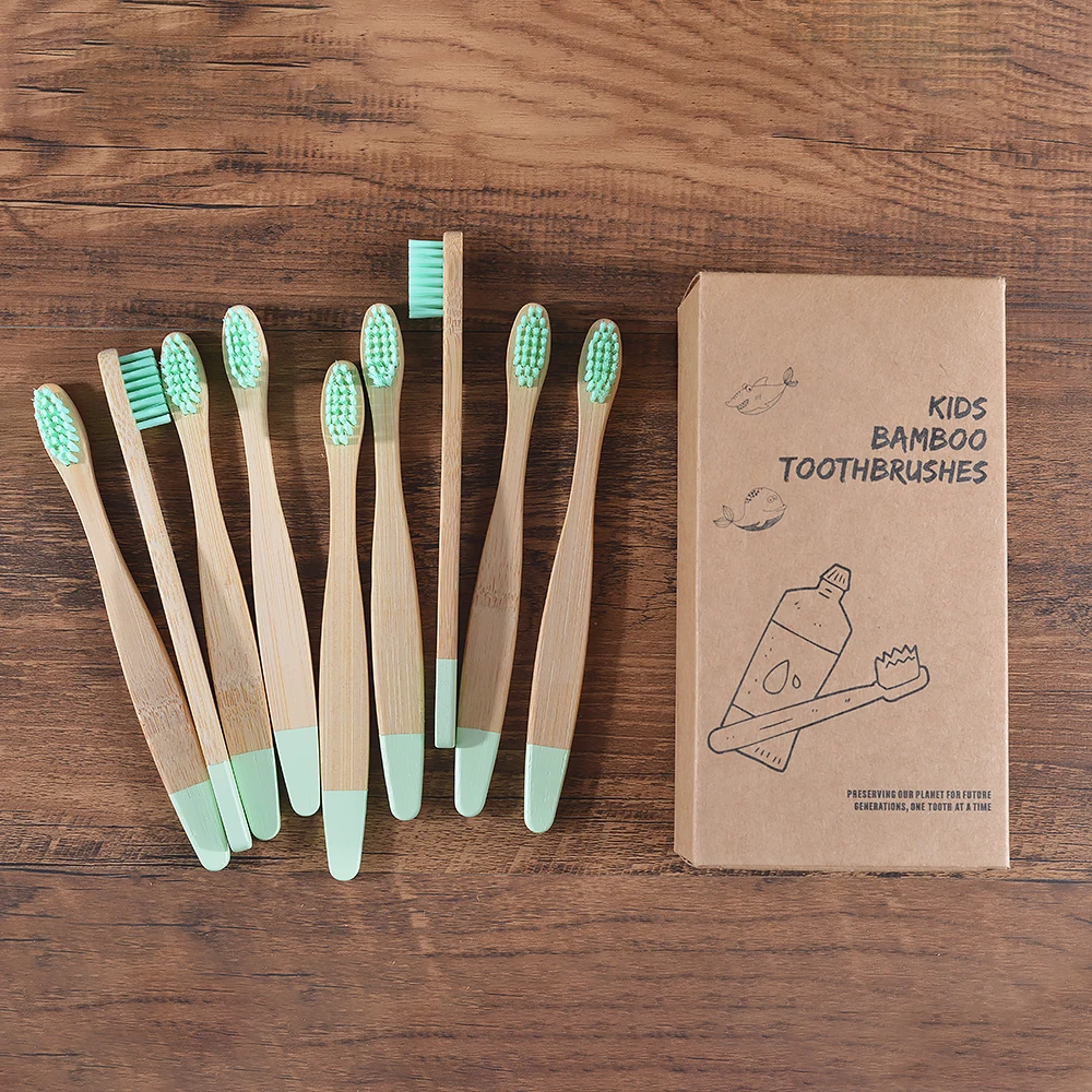 Children 10 Pieces Colorful Toothbrush Medium Bristles Bamboo Toothbrush Eco Friendly Kids Paint Zero Waste Plastic-Free Brushes